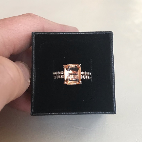 Jewelry - 2 carat emerald cut champagne morganite bridal set